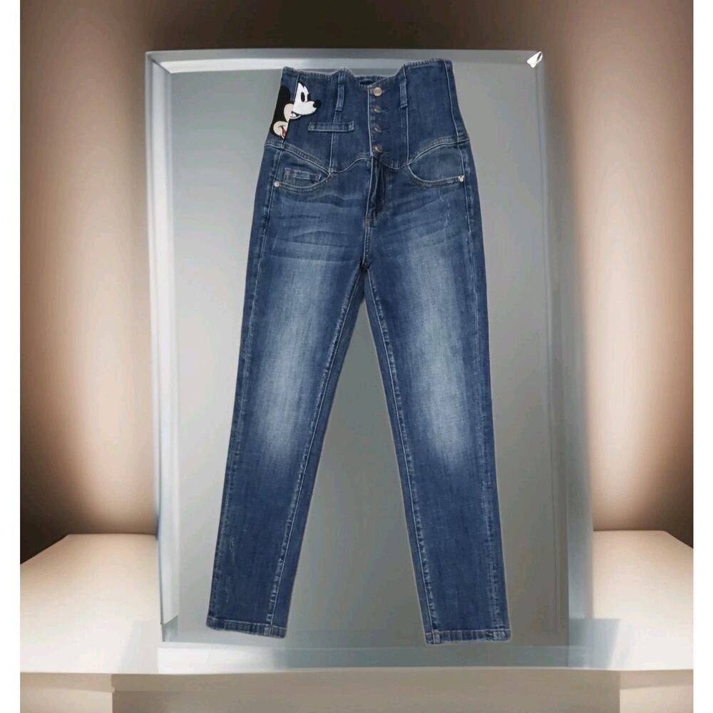 Miss Sixty Y2K Disney Mickey Mouse Logo Embroidered Blue Denim Jeans - Size 24